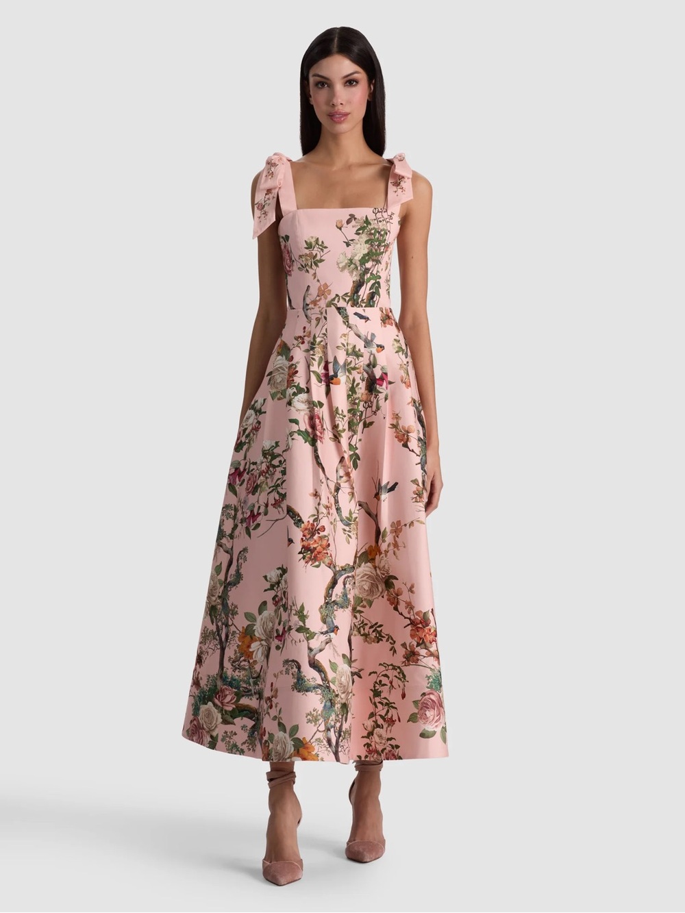 Alice and olivia SUNSET GROVE ENGLISH ROSE Floral Tie-Shoulder Pink Maxi Dress